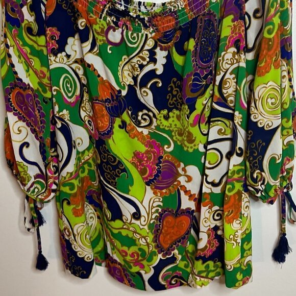 Trina Turk Silk Mod Print Wide Neck 3/4 Sleeve Wms Size M - Picture 3 of 5